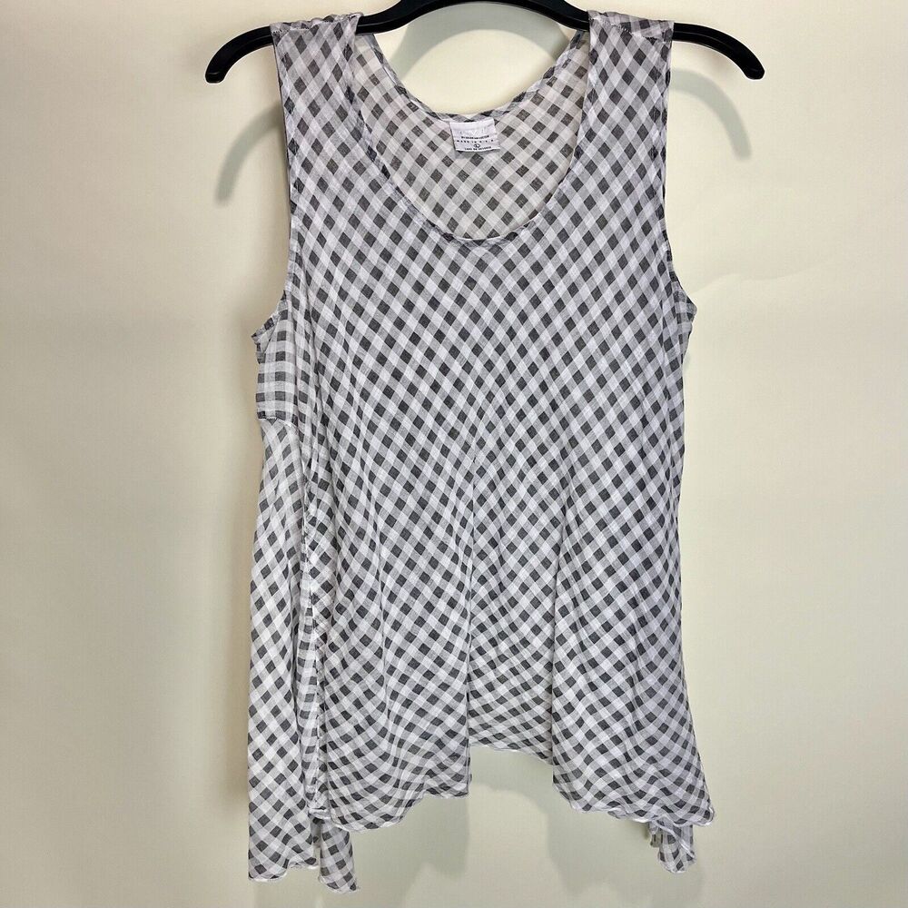 CMC Gauzy Gingham Lagenlook Tunic Sleeveless Top Large Coastal Grandma Beachy